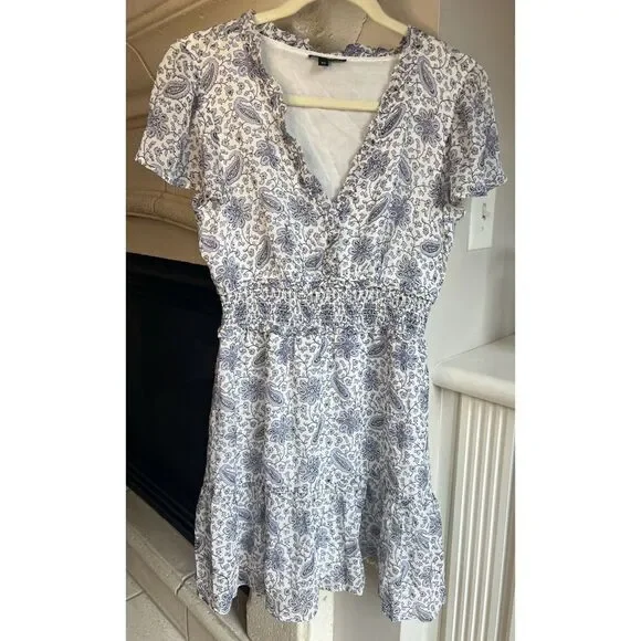 PAIGE Silk Georgette Giannina Mini Dress White/Periwinkle Size XS - Picture 8 of 13